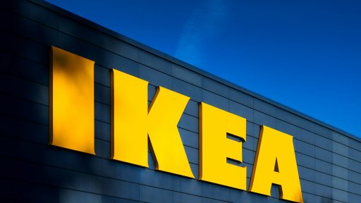 a yellow ikea sign on the side of a building