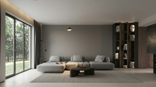 A modern living room with a large window
