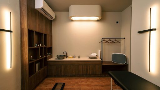 a room with a desk and a chair