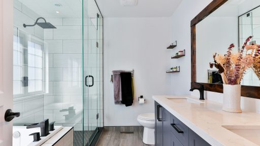 modern bathroom with shower and vanity